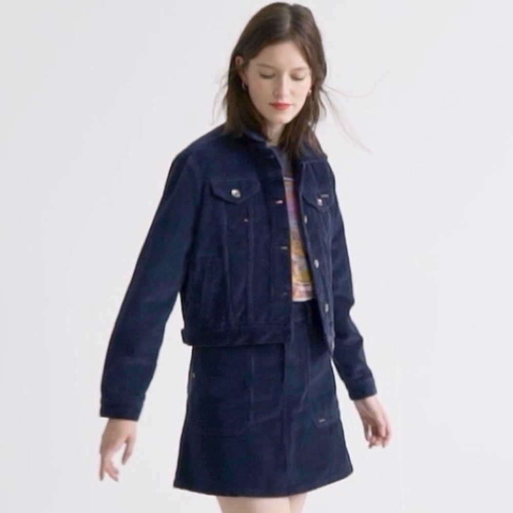 Superdry Corduroy Trucker Jacket Women’s US 6 Navy Blue Cropped Cord Jacket